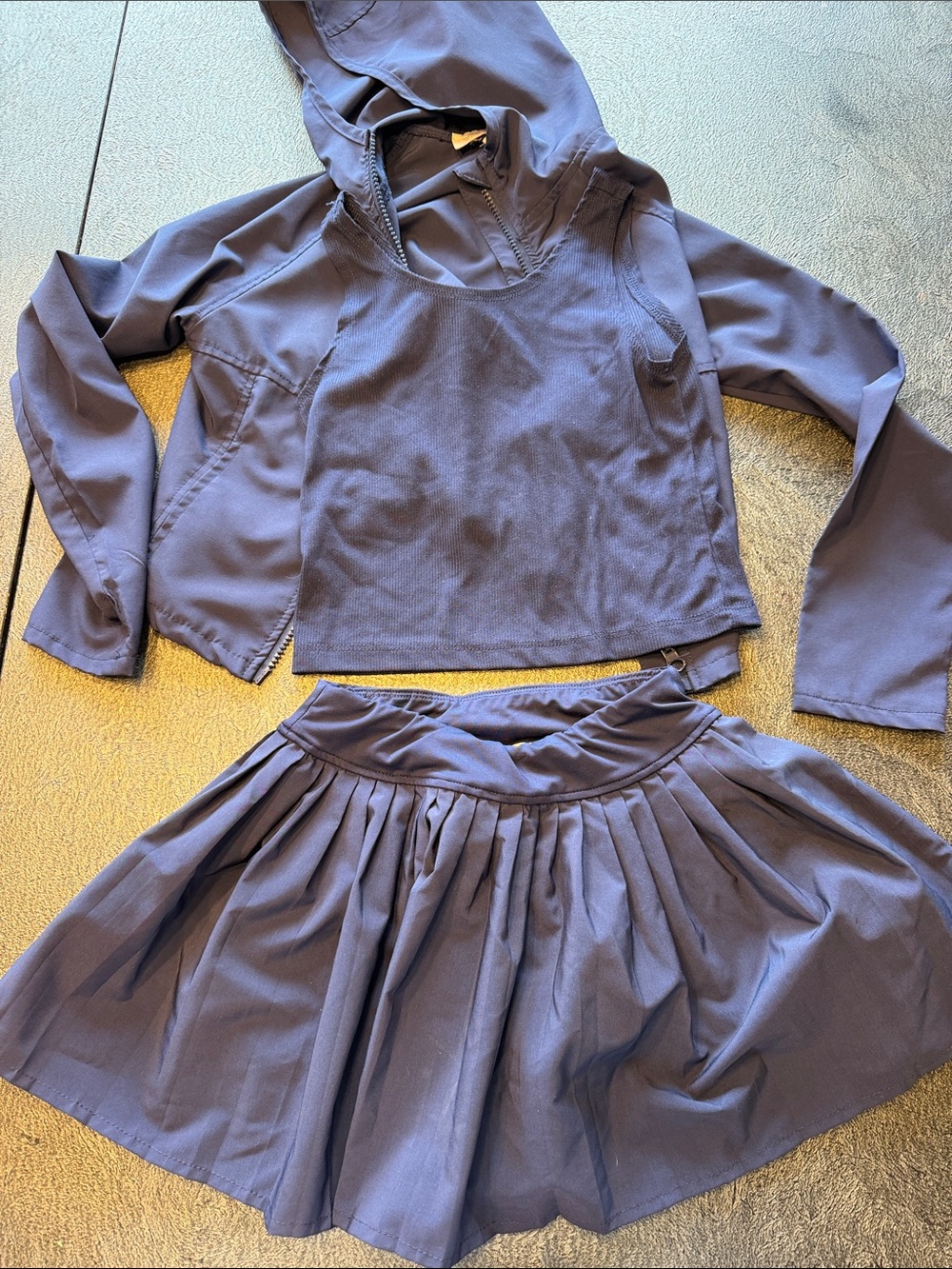 Navy Athletic Hoodie, Top and Pleated Skirt Set Size 8